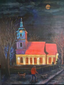 Schlosskirche Schöneiche bei Nacht